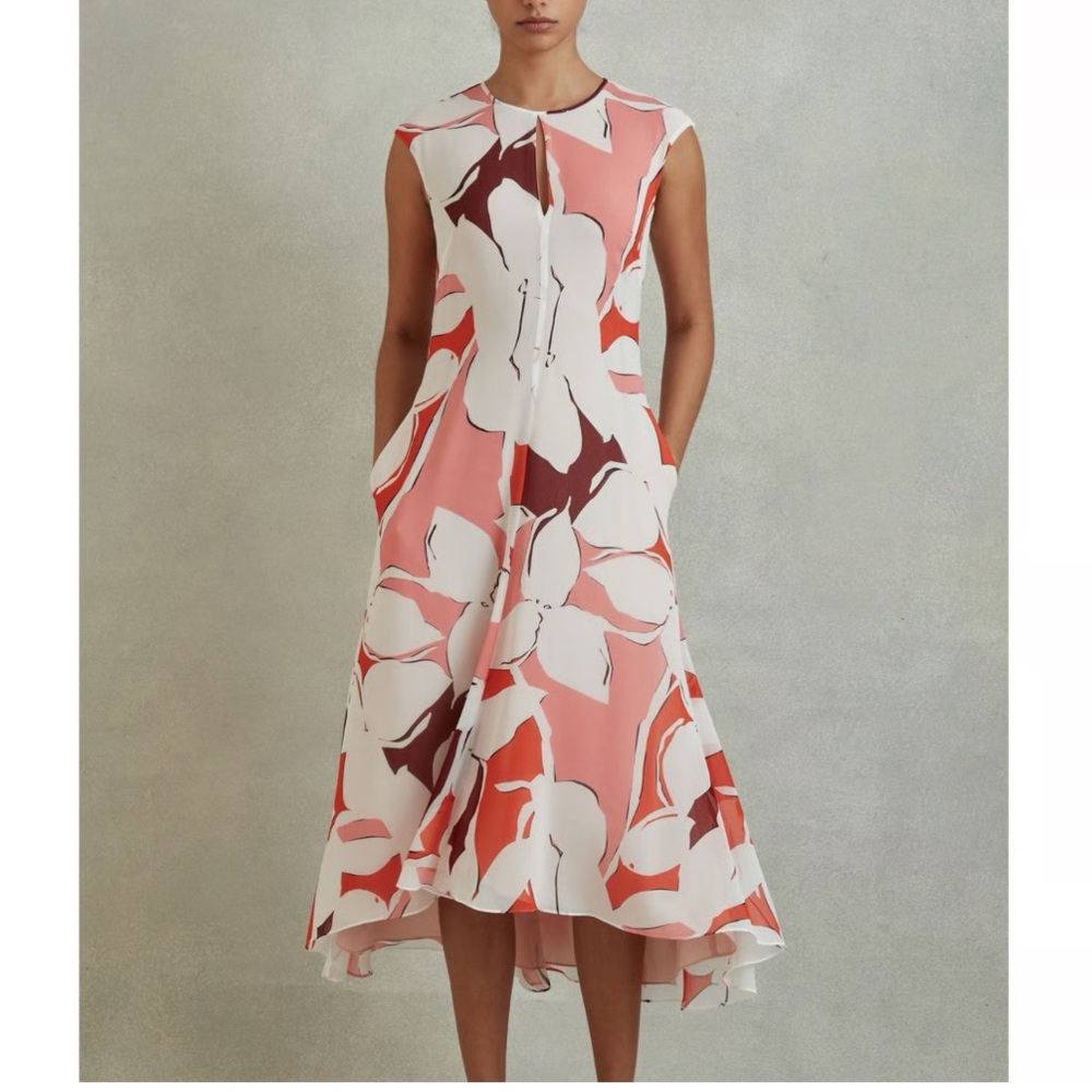 Reiss Becci Floral High-Low Dress with Pockets